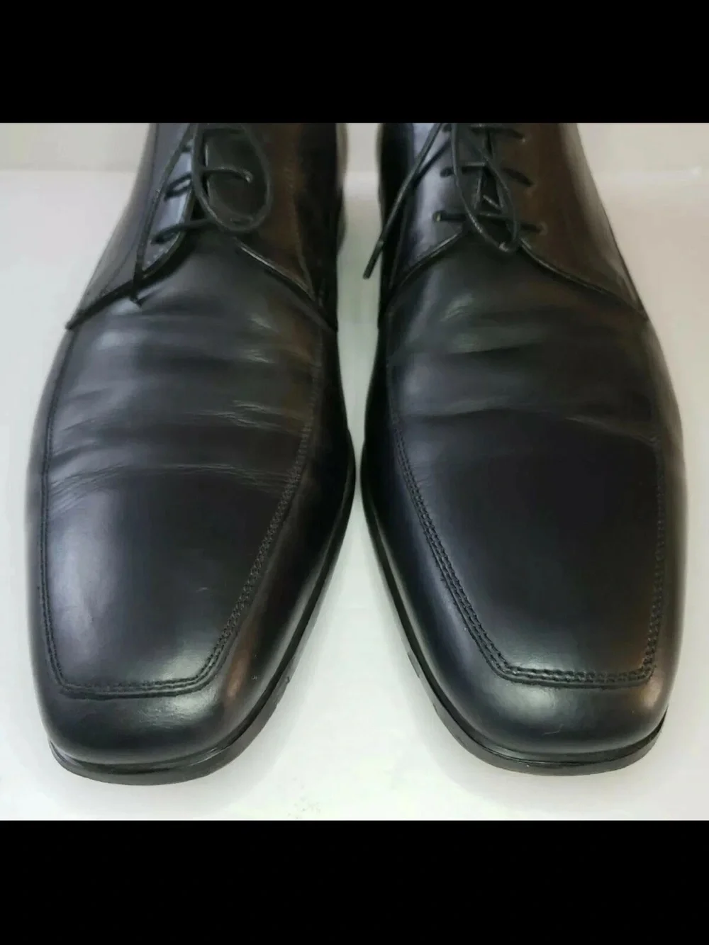 Men’s SANTONI Mens 10.5 Black Apron Toe Dress Derby Oxfords Italy